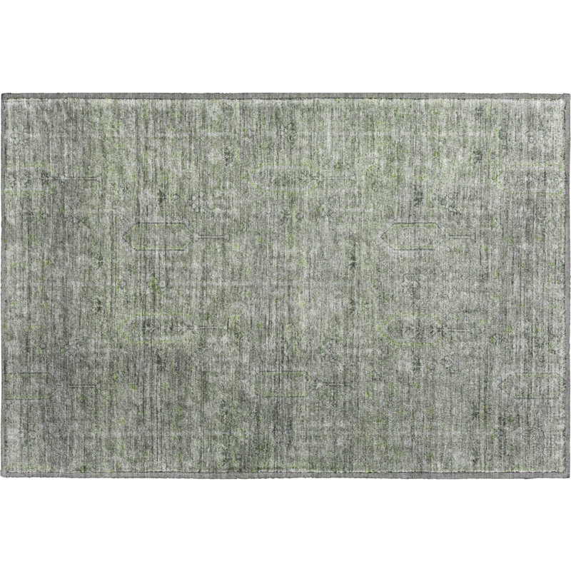 Premium Machine Washable Prisco Green Rug, Rectangle 1'8" x 2'6"