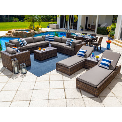 Yussuf Wicker 15 - Person Modular Patio Conversation Set with Cushions