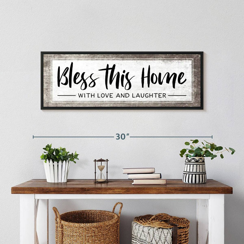 Plaque murale «Bless This Home», Cadre flottant noir, 28 po x 10 po