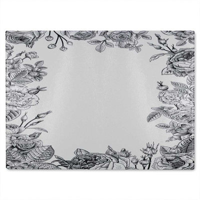 Hand Drawn Roses Glass Chopping Board