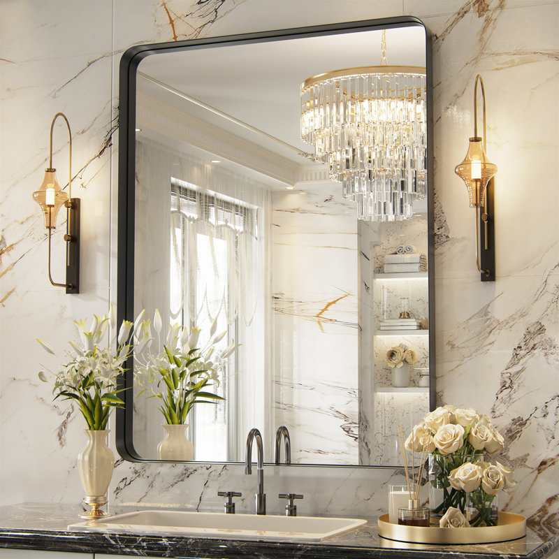 PrimePlus Rectangle Wall Mirror Bathroom Vanity Mirror, 36" x 24", Black