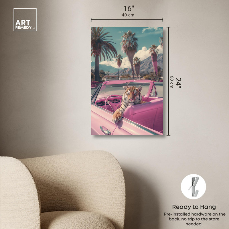Pink and Blue Tiger in Convertible Canvas Wall Art