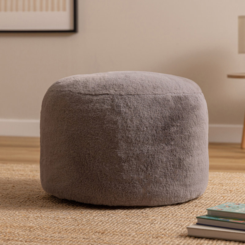Milano Rabbit Faux Fur Round Footstool Bean Bag, Grey
