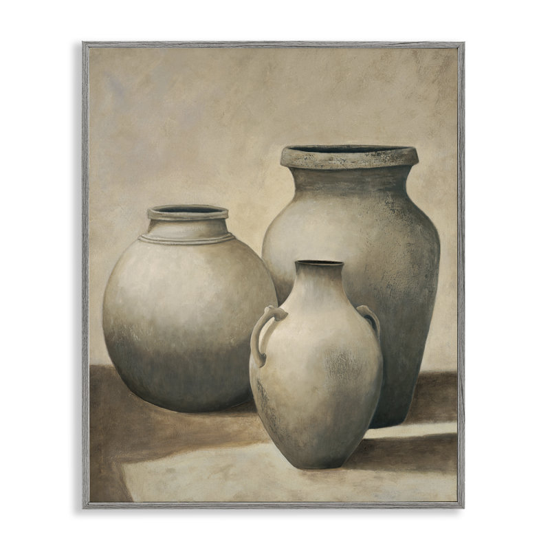 Trio de vases, nature morte, estampe numérique, conception d'André Mazo, Gris, H 30 po x l 24 po