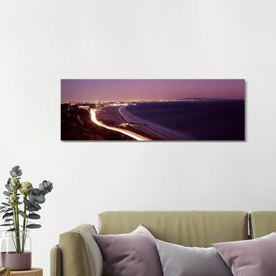 City Lit up at Night, Highway 101, Santa Monica, Los Angeles County, California, USA 1 Piece Wrapped Canvas Panoramic Wall Art