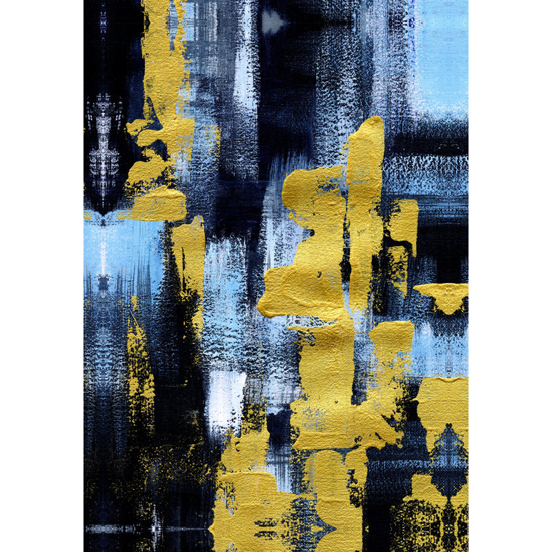 Peinture abstraite bleue, noire et dorée - peinture sur toile tendue, H 30 po x l 20 po