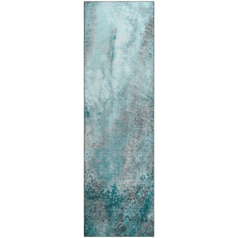 Premium Machine Washable Cerrito AMF505 Teal Rug, Runner 2'3" x 7'6"
