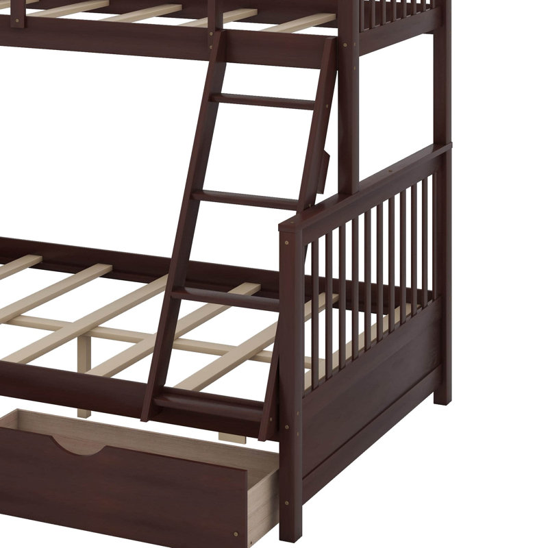 Twin Over Full Bunk Bed With Ladders And Drawers, Espresso