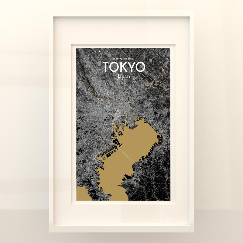 Tokyo City Map in Luxe 1 Piece Wall Art, 36cm H x 24cm W x 0.05cm D