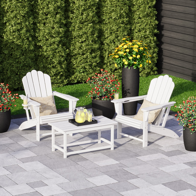 Ensemble de chaises d'extérieur en poly Adirondack avec table basse, Blanc