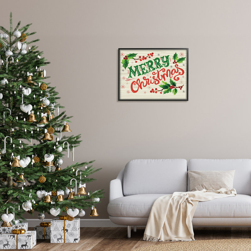 Joyeux Noël, Holly Berry Botanicals, H 24 po x l 30 po x P 1,5 po, Giclée encadrée noir minuit