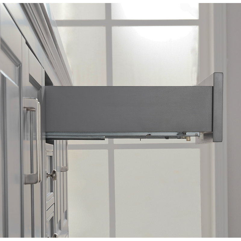 Meuble-lavabo double autoportant de 60 po avec pierre artificielle entièrement assemblé, Gris