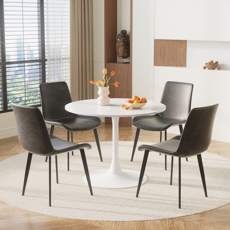Small Round Pedestal Dining Set, 5 Pieces: Table, 4 Chairs, Gray, White