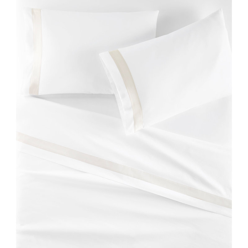 Soprano Trim 420 Thread Count Pima Cotton Sateen Pillowcase, King, White/Platinum