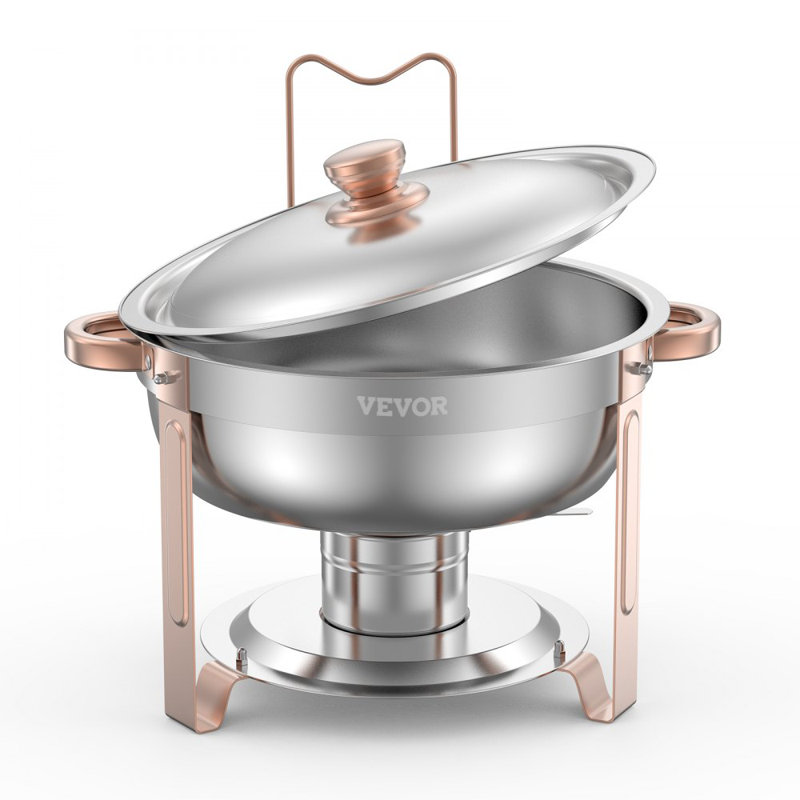5 Qt Round Chafing Dish Buffet Set Fullsize Pan Stainless Steel, Rose Gold