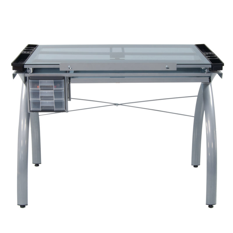 Futura 59'' Black Metal and Clear Glass Drafting Table with Storage