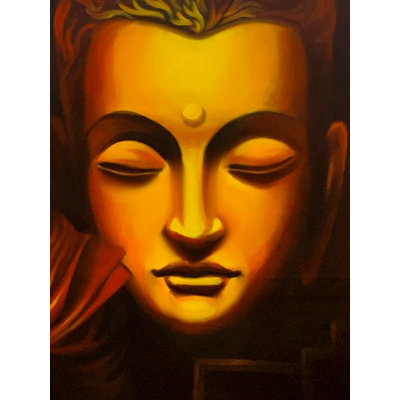 Buddha Worshiped By A Monk | Painting By Mk Goyal