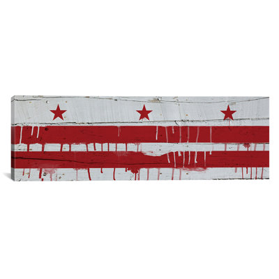 Washington, drapeau de Washington, planches de bois avec égouttement de peinture panoramique - impression sur toile tendue sur châssis