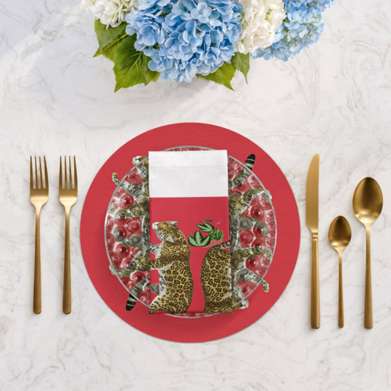 Serviette de table en satin de coton Leopard, Cramoisi
