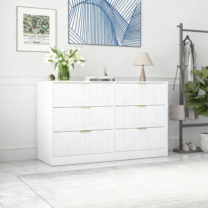 Commode moderne à 6 tiroirs, Blanc