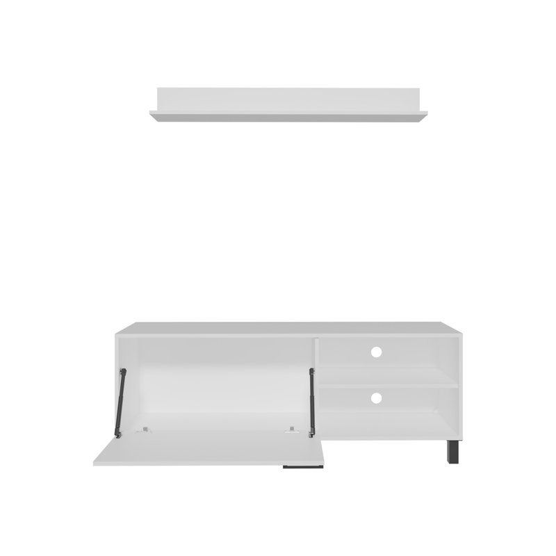 Ensemble de salon, meuble télé + tablette murale, 1 porte, 3 tablettes, blanc