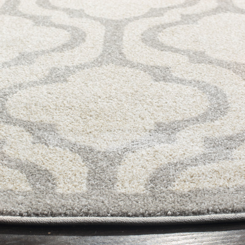 Tapis géométrique ivoire / gris clair Ammundsen, Rond 7 pi
