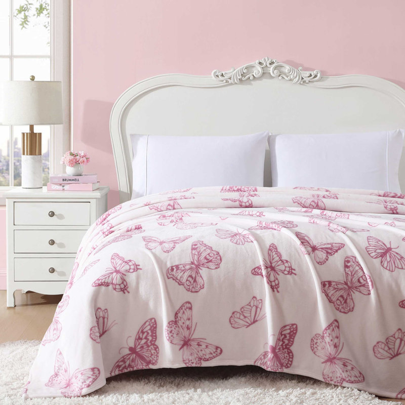 Polaire / microfibre, couverture en microfibre, Très grand lit, Malachite papillon rose