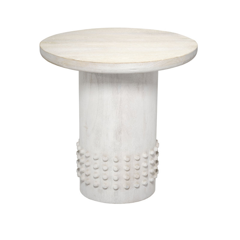 Studded Washed Wood Side Table, White