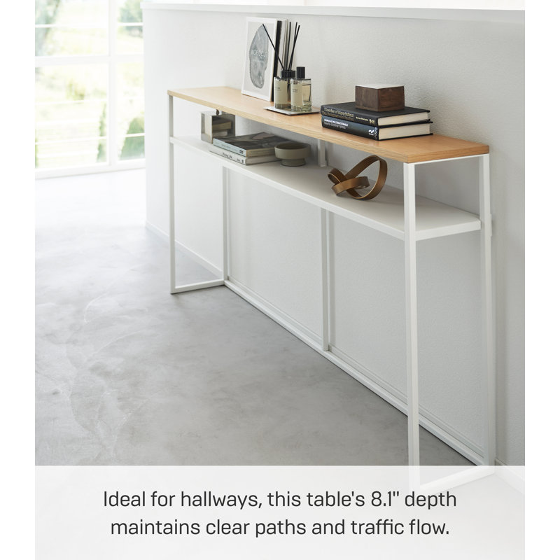 White and Natural Wood Slim Console Table with Shelf