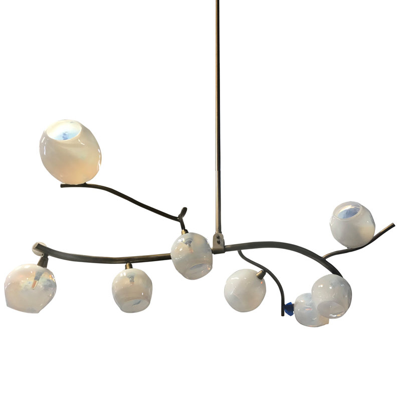Lustre 8 lumières Lucia, Noir mat frotté à la main, Opalino