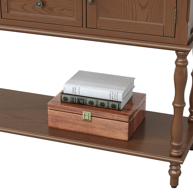Farmhouse Wood Console Table with Drawers and Cabinet for Entry and Living Room, Brown