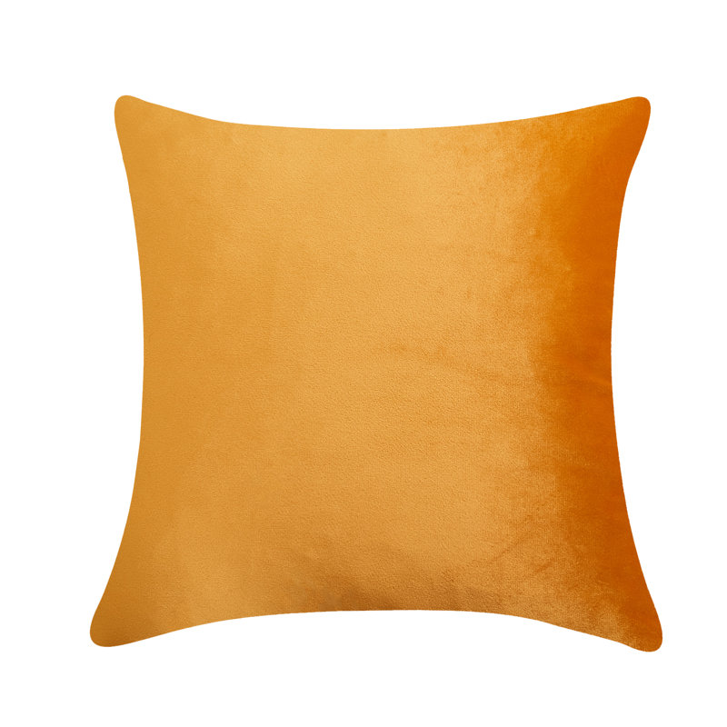 Coussin décoratif en velours uni, Jaune-orange, H 18 po x l 18 po