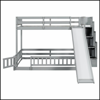 Structure de lit en bois avec glissière et escalier de rangement, fabrication en bois de pin durable pour les chambres d'enfants