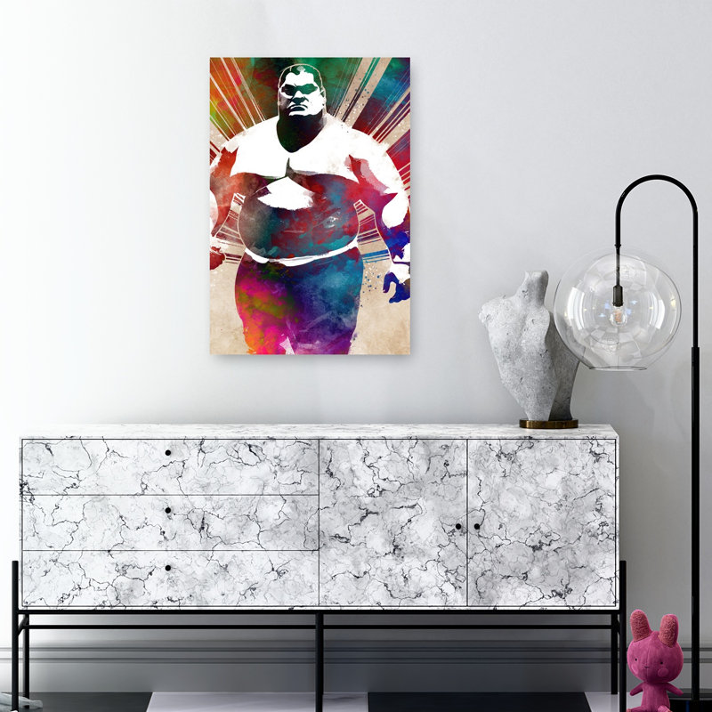 «Intense Strongman», reproduction d'art contemporain à l'aquarelle, 36" H x 24" W