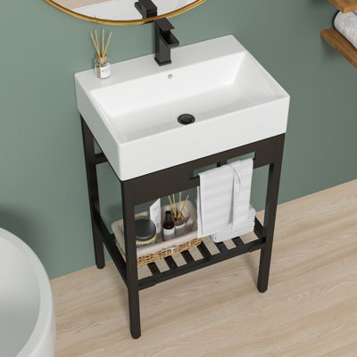 Lavabo de salle de bain rectangulaire autoportant 38 po avec trop-plein et lavabo mural en céramique H 38 po