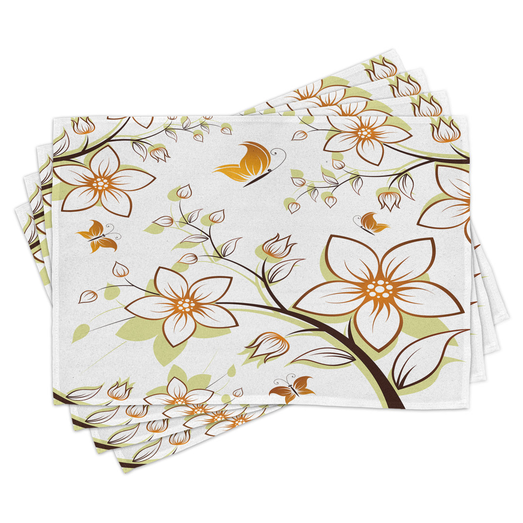 Platzdeckchen 4er Set, Saisonale Flora Fauna, Orange Blassgrün Schwarz