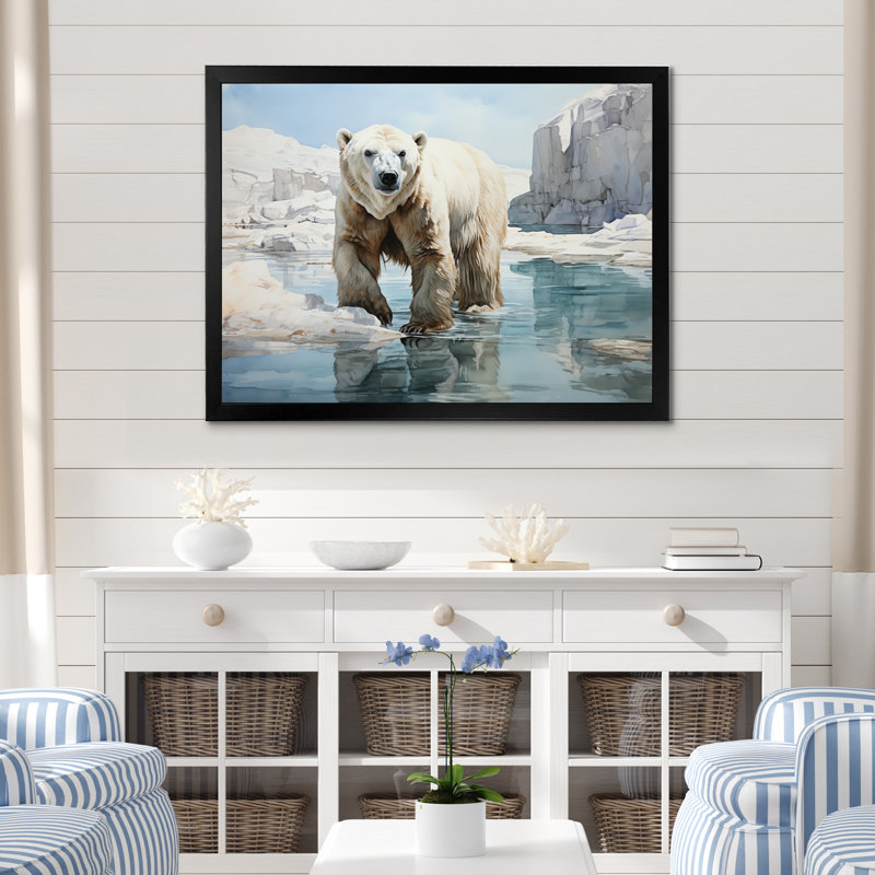 " White Teal Iceberg Pristine Solitude ", H 34 po x l 44 po x P 1,5 po, Cadre simple noir