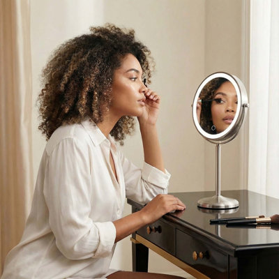  Hailey 9-Inch Lighted Makeup Mirror Height Adjustable with 10X /1X Magnification - Rechargeable, Double Sided LED Vanity Mirror with Light and Stand, 360° Swivel Visit the  Store