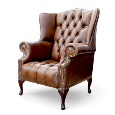 Upholstered Full Grain Leather Wingback Chair