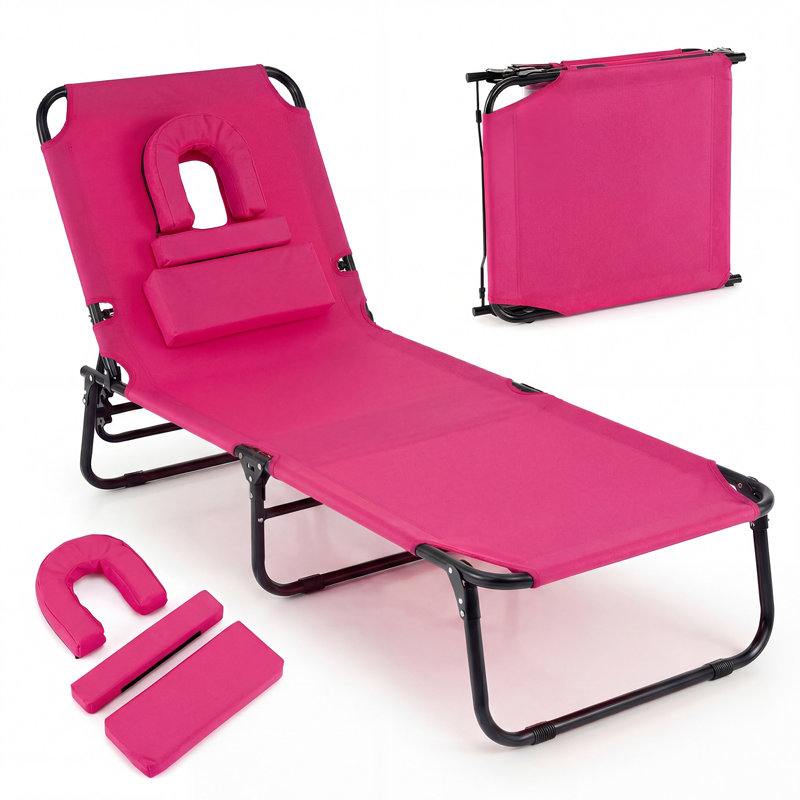 Longin Outdoor Metal Chaise Lounge, Pink