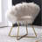 White Faux Fur Accent Chair - Elegant Style, Cushioned Seat, Metal Sled With Gold Finish, Floor Protection, Scratch- Upholstered Modern Glamour, Seat And Back, Frame, Protection