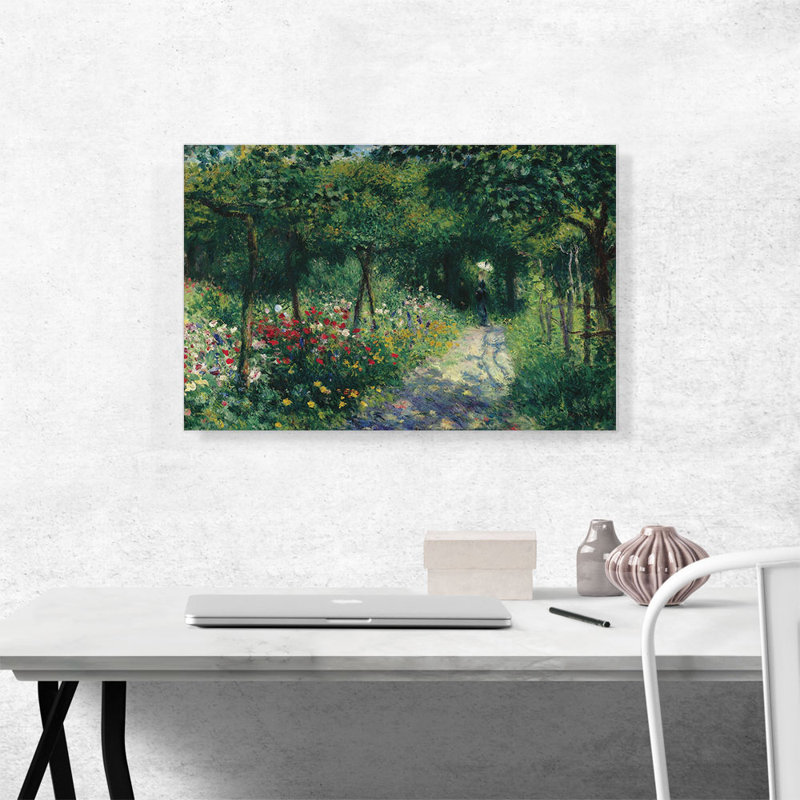 «Woman with a Parasol in a Garden 1873» par Pierre-Auguste Renoir - reproduction d'art sur toile tendue