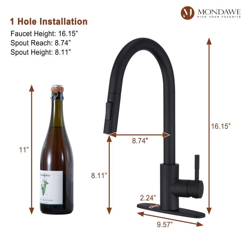 Mondawe Pull Down Kitchen Faucet, Matte Black