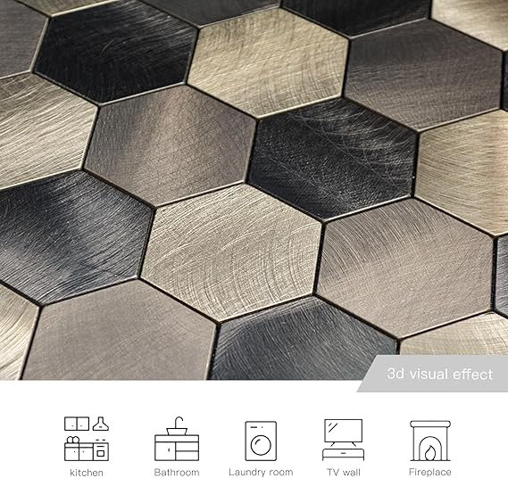 Carreaux muraux auto-adhésifs pour cuisine et salle de bain Hexagon Peel-and-Stick (paquet de 12)