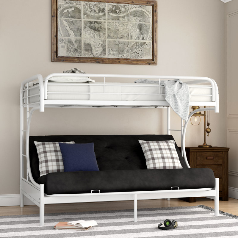 Alycea Futon Bunk Bed with Built-in Ladders, White, Twin Over Queen
