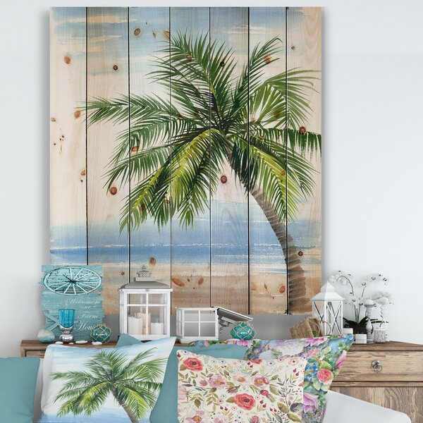 Bless international Palm Tree At The Beach Resort On Wood Painting ...