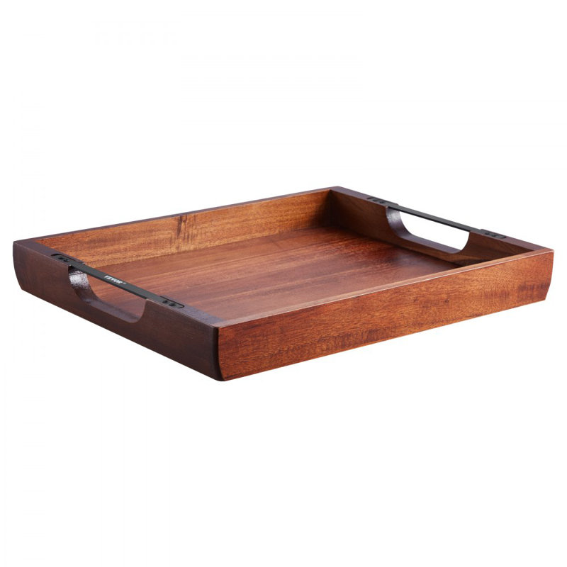 Plateau de service 17 x 12,2 pouces Acacia Table de service pour ordinateur portable avec poignées