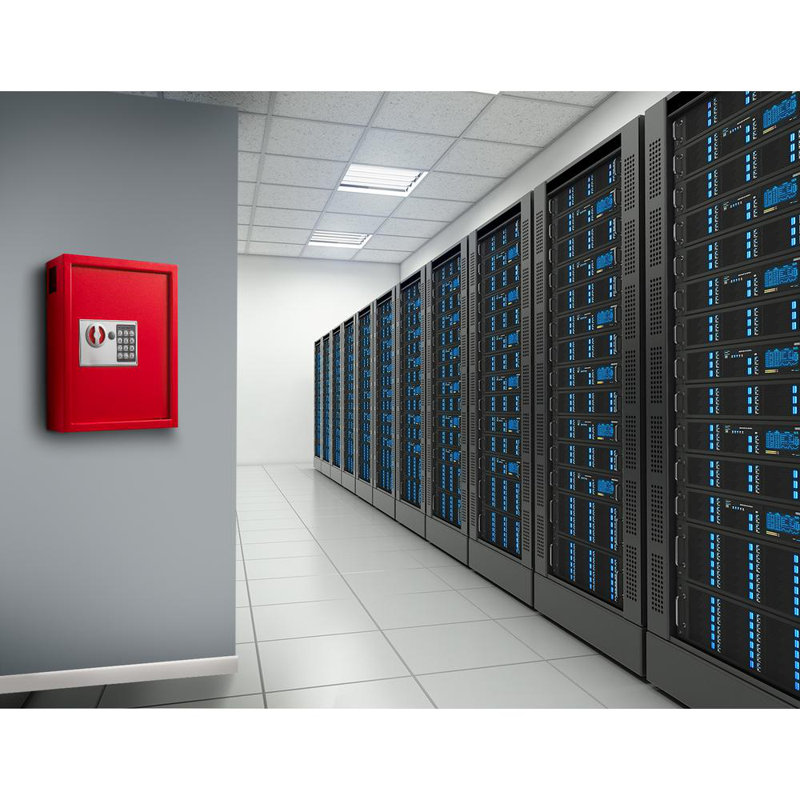 40-Key Steel Digital Lock Key Cabinet, Red