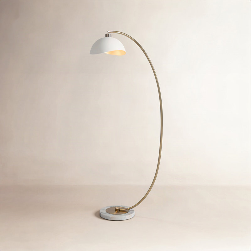 Luna Bella Chairside Arc Floor Lamp - 60", Weathered Brass, Marble Base, White, White