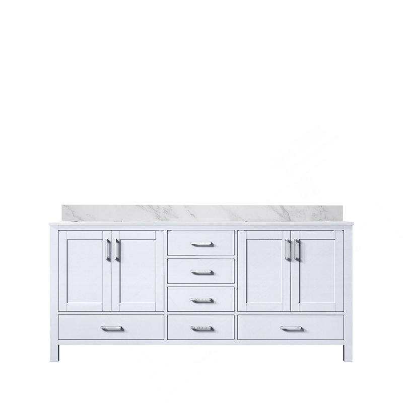 Meuble-lavabo double blanc 72 po X P 22 po D, avec plateau en marbre de Carrare, Blanc, 34,25 po H x 72 po L x 22 po P